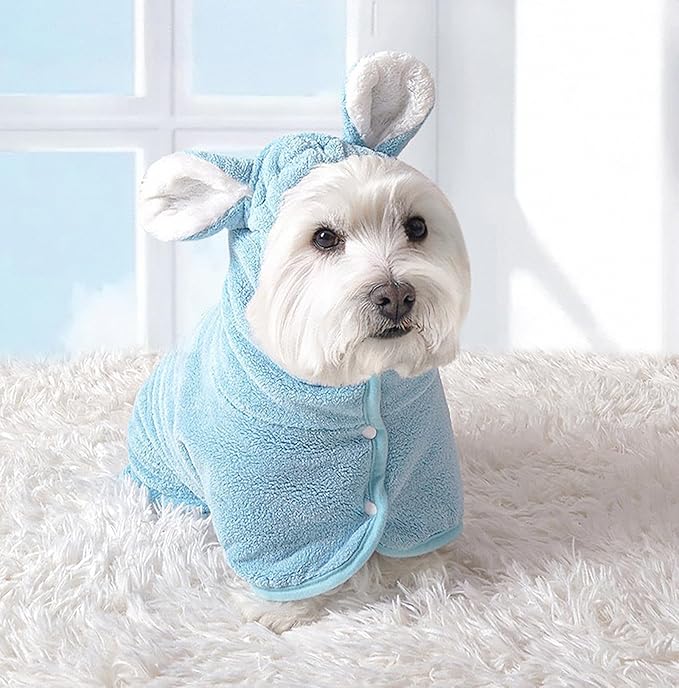 Pet Bathrobe for Dog Cat Super Absorbent Quick Drying Hooded Bath Towel Adjustable Robe for Pool Beach Cold Weather,Blue M