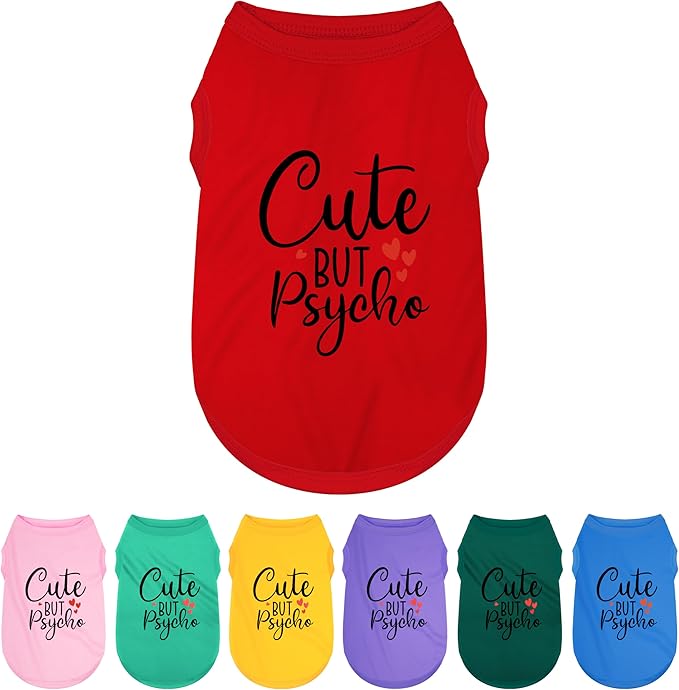 Expressive Polyester Dog Shirt Vest: Soft and Lightweight Puppy Shirt for Small and Medium Dogs, Featuring the Playful 'Cute but Psycho' Slogan Print Shirts Tank Top Red S