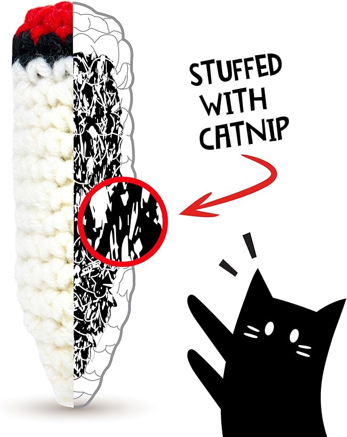 LIT LABS Catnip Doobies Toy Kittie J's Pre-Rolled Cone Form 3 inches Long - Handmade Crocheted - Entertain Your Cat with Hilarious Cartoon J's: Perfect Cat Gift, Comes in a 2-Pack