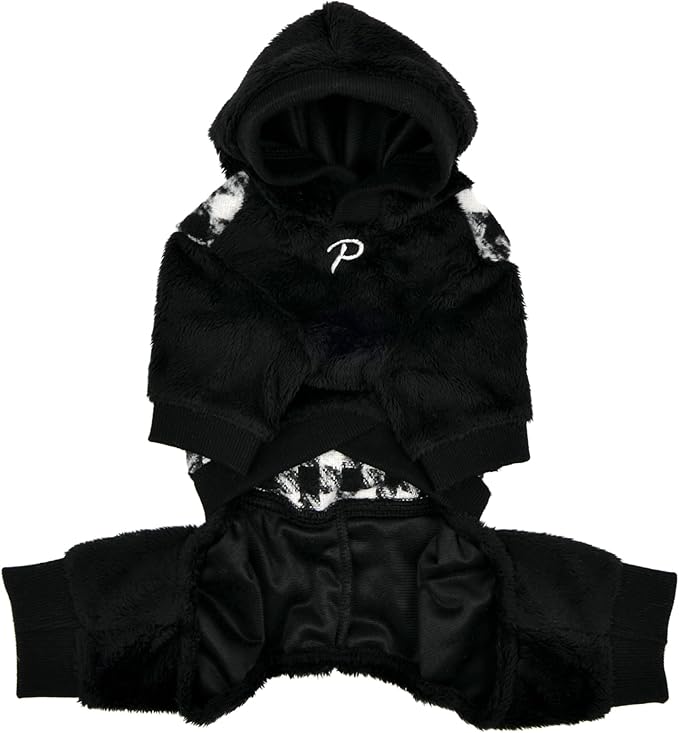 Puppia Cagnie Winter Jumpsuit Warm Cozy Fashionable for Small Dogs, Black, Large