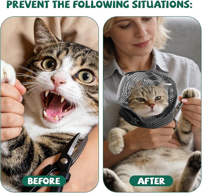 Adjustable Cat Muzzle for Grooming, Breathable Cat Muzzle with Transparent Anti-Bite Mask for Nail Trimming Bathing Vet Visits