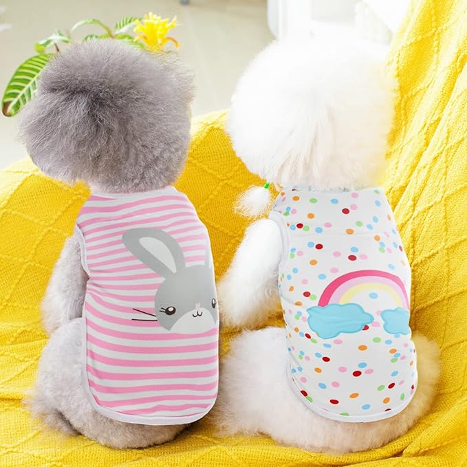 4Pcs Puppy Cat Shirts Dog Polka Dot Vest Dog Stripe Sleeveless T-Shirt Pet Soft Vest Breathable Clothes for Small Medium Dog Puppy Kitten Cat Middle-L