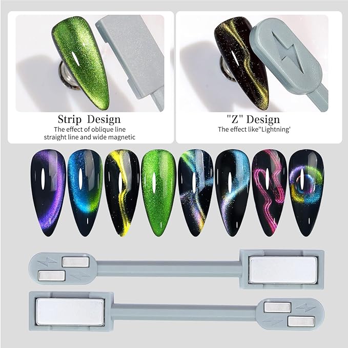 BORN PRETTY Nail Magnet Set,7Pcs Cat Magnetic Eye Gel Nail Polish Magnet Tools Powerful Set Wand Magnet Nails Polish Square Round Magnet Stick Double Ended Nail Salon Art Design Tools