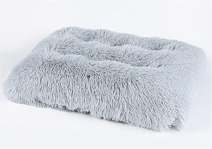 Long Plush Calming Pet Bed Cuddler Pet Bed for Dogs and Cats Fluffy Faux Fur Dog Bed with Anti Slip Bottom Machine Washable Pet Sleep Bed Crate Mat Light Grey XL