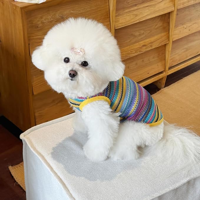 Colorful Openwork Knitted Dog & Cat Clothes - Stylish Pet Tank Top & Skirt for Small Dogs, Cats, Puppies & Kittens, Breathable Comfortable Cozy Pet Clothing