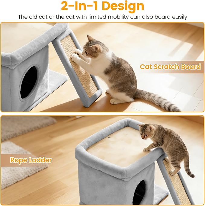 Cat Tree, Compact Cat Tree for Small Spaces, Heavy Duty Cat Tower for Large Cats,Small Cat Tower with Cat Scratching Post & Bed, Cat Condo Climbing Furniture for Indoor Cats (Light Grey)