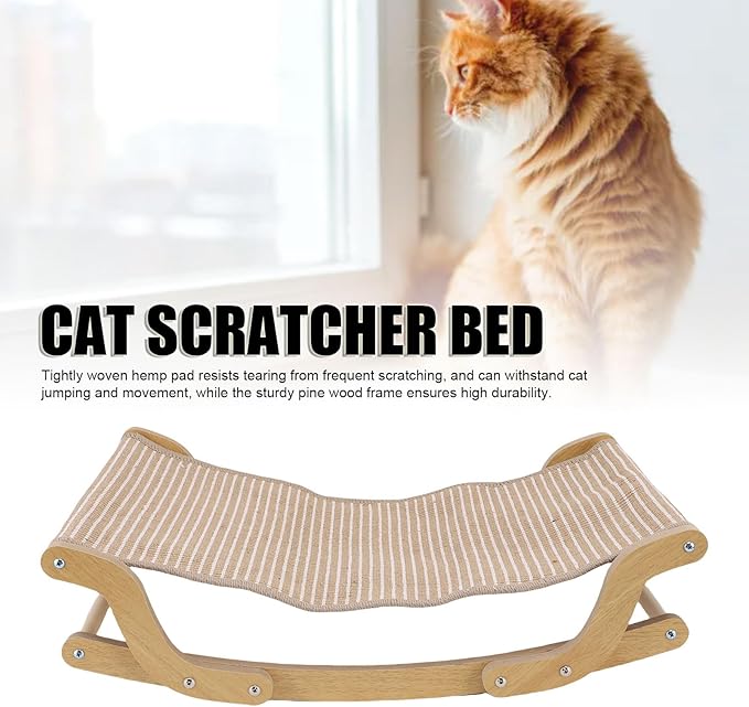 Cat Scratcher Bed for Indoor Cats Hammock for Scratching Pad House Bed Furniture Protector for Large Cats Scratcher Lounge, Wooden Cat Furniture