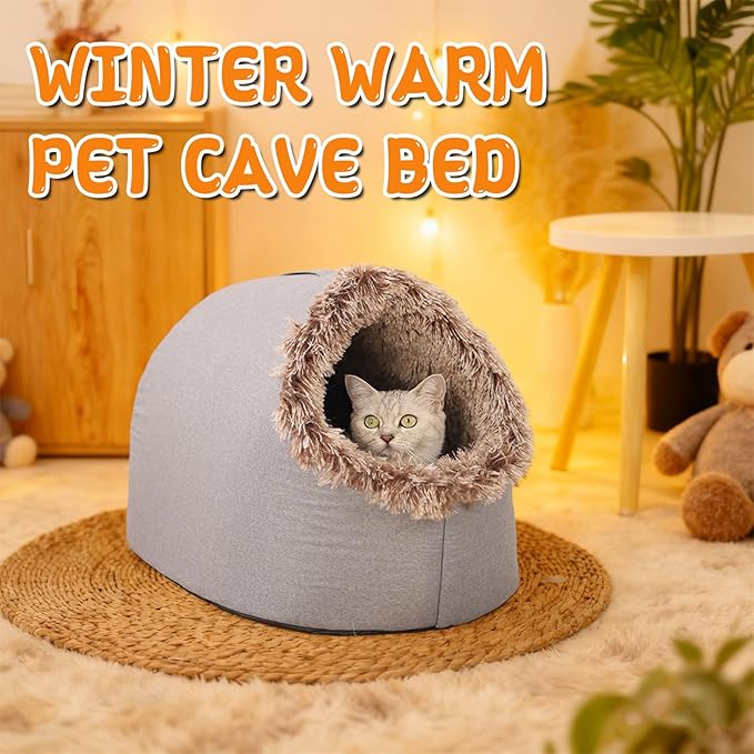 Winter Warm Pet Cave Bed, 2026 New Winter Cozy Cat Tent for Indoor, Soft Plush Cozy Indoor Nest with Non-Slip Bottom for Small Medium Dogs, Cats (Green, L, 20 * 16 * 15inches)