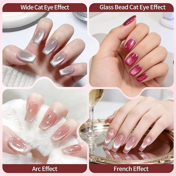 Cat Eye Magnet for Nails, 3-in-1 Cateye Magnet Nail Art Tool, Nail Magnet with Cylindrical & Ball Heads, Magnetic Nail Tool for Cat Eye Gel Polish, Multi Effect for DIY Home Salon Use
