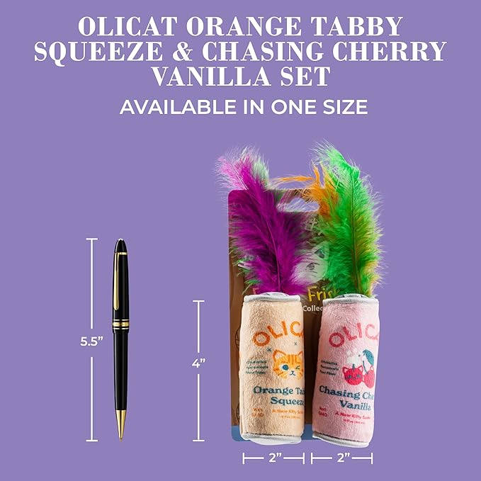 Haute Diggity Kitty Olicat Catnip Toys, Soft Plush Cat Toys Catnip Filled with Interactive Crackle Sound & Feathers, Safe & Durable Toy for Cats & Kitten, 2 Pcs