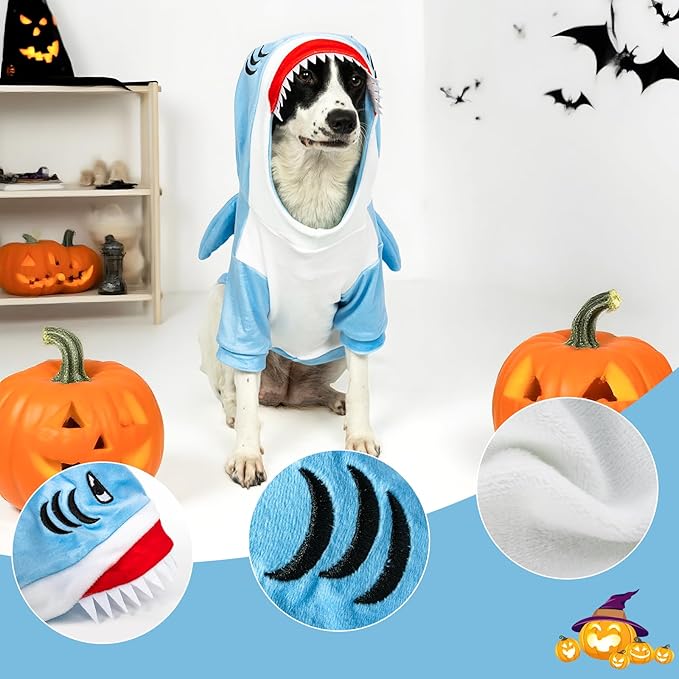 NACOCO Halloween Shark Dog Costume - Pet Christmas New Year Hoodie Warm Party Coat Outfit for Small and Medium Cat Dog Clothes(Blue Shark,S)