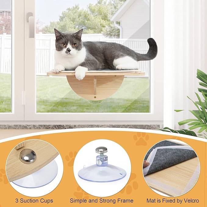 COZIWOW Cat Window Perch Hammock for Indoor Cats, 2-in-1 Installation, Cordless Cat Wall Shelf Cat Perch Window Seat with 3 Suction Cups