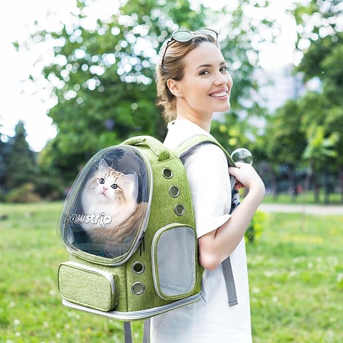Cat Backpack Carrier with Large Space Bubble Window, Airline Approved Breathable Pet Carrier for Small Dogs Cats up to 15lbs, Foldable for Travel Hiking & Outdoor Use