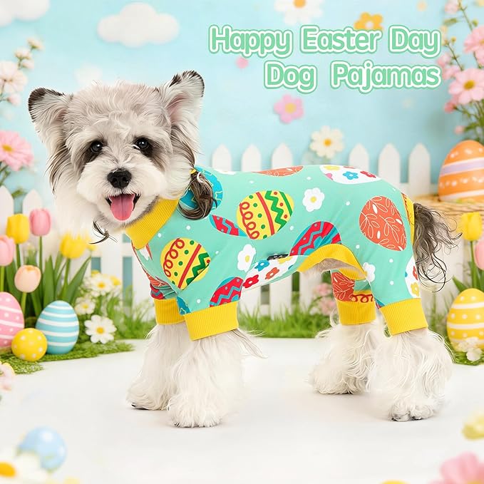 XPUDAC Easter Dog Pajamas, Soft Lightweight Dog Outfit Easter Eggs Puppy Clothes for Small Medium Dogs Pjs Pet Jumpsuit, XS