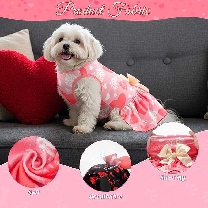 2-Pack Valentine's Day Dog Cat Dress Love Heart Dog Dresses Puppy Valentines Day Skirt Dog Pet Valentines Day Costume Outfit Apparel Clothes for Small Medium Dogs Cats S