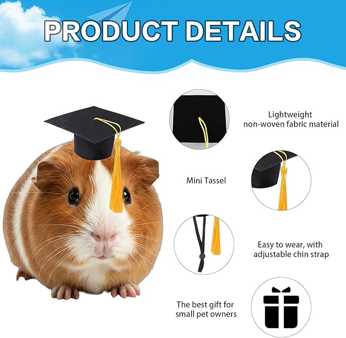 Mini Graduation Caps with Gold and Green Tassel, 2 Pack Black Mini Graduation Caps, Small Animal Bachelor Hats for Adjustable Pet Graduation Photo Props Cat Dog Holiday Costume Accessories