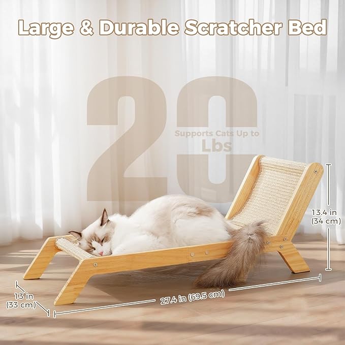 Avont Cat Scratcher Bed, Natural Sisal Scratching Pad Solid Wood Frame Cat Lounge Chair Couch for Indoor Cats -Extra Large