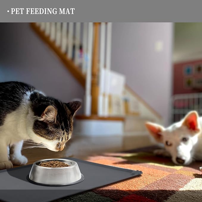 Reopet Waterproof Pet Feeding Mat, Non-Slip Silicone Placemats for Dog Cat Food and Water Bowl, High Raised Edges to Prevent Spills and Protect Floors