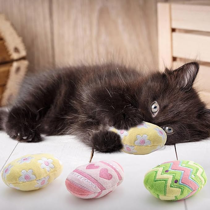 6pcs Easter Catnip Toy，Indoor Easter Egg Shaped Cat Toy Plush Interactive Chew Bite Toys for Cat Kitten Indoor Festive Holiday Cat Lover Gift