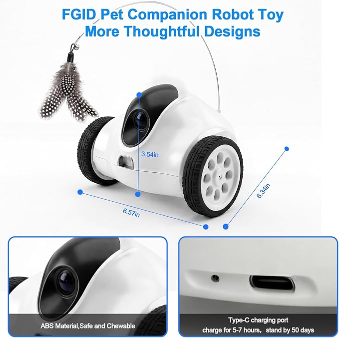Pet Camera Indoor with Phone App, Robot Camera on Wheels, Cat and Dog Camera with Interactive Feather Toy, 2-Way Talk, Video Recording - Indoor Security & Companion