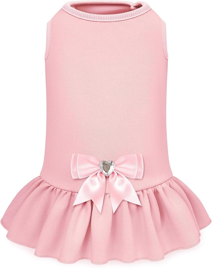 YUDODO Dog Dress Sleeveless Cat Dresses Breathable Dog Clothes for Small Dogs Girl Bowtie Puppy Dress with Cute Skirt Hem Lightweight Summer Dogs Dresses Soft & Does Not Pill Pink L
