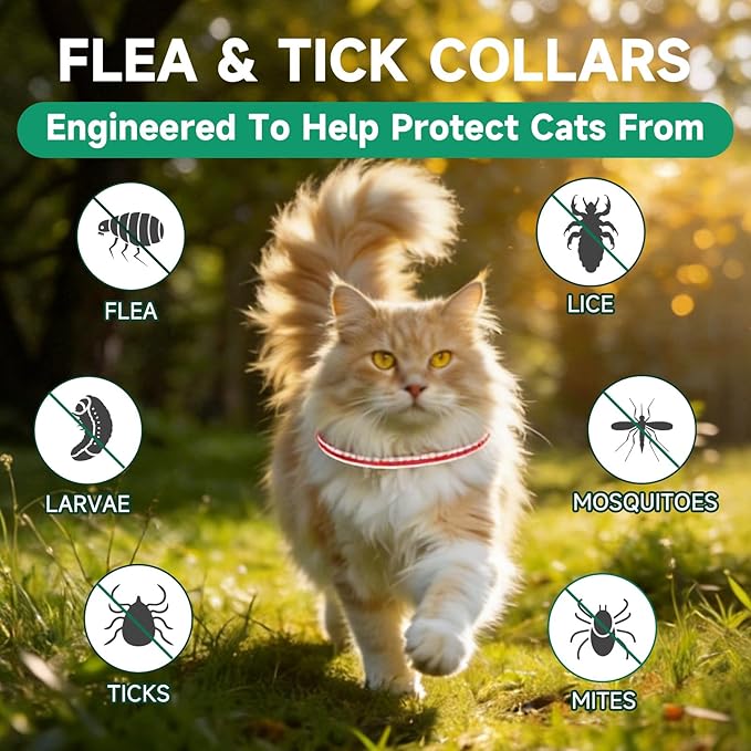 Flea Collar for Cats, 4 Pack Flea and Tick Prevention for Cats, 32 Months Cat Flea Treatment, Adjustable Cat Flea Collars, Waterproof Cat Flea and Tick Treatment Collar, Flea Treatment for Cat