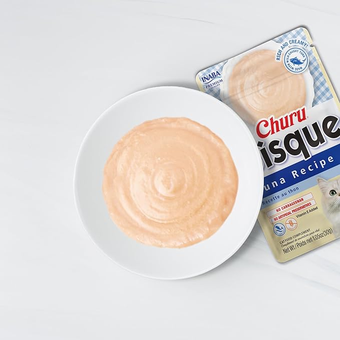 INABA Churu Bisque Indoor Care for Hairball Control for Cats, Creamy Lickable Purée Side Dish with Vitamin E, 1.05 Ounce Pouch, 15 Pouch, Chicken Recipe