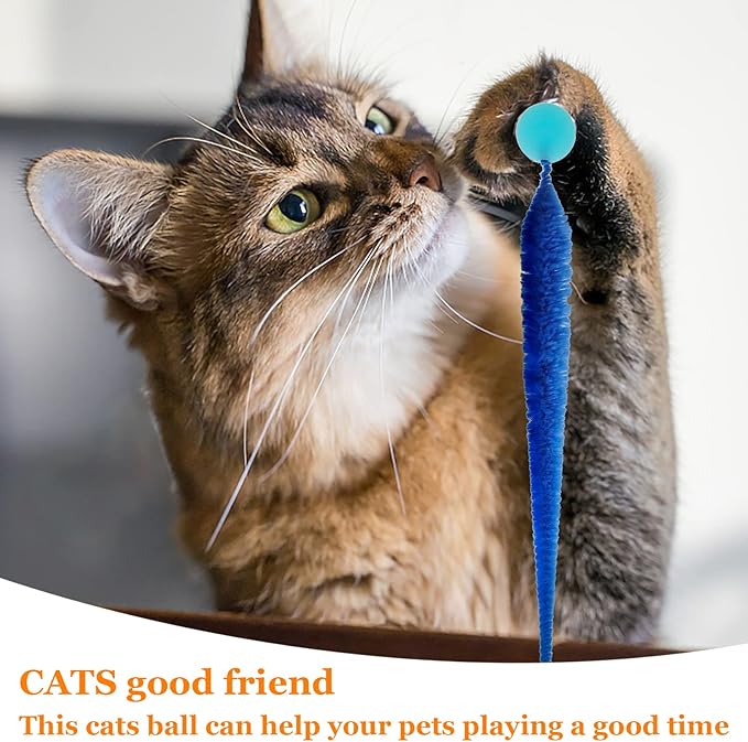 SHENGSEN Bouncy Ball with Tail Cat Toys-5 Packs,Large Magic Worm with Fluorescent Ball Toy for Cats,Colorful Fuzzy Worm Bouncy Glow Balls Cat Toy