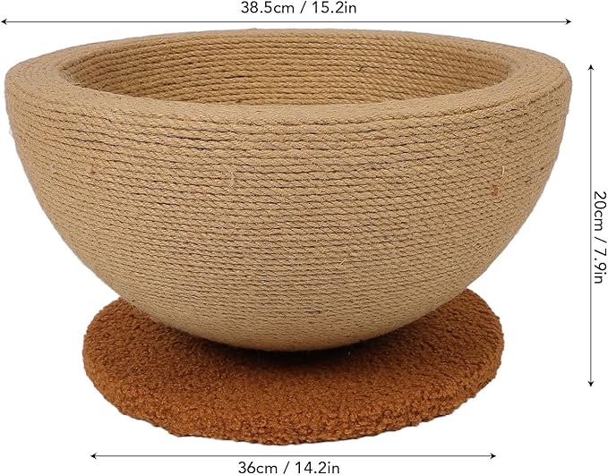 Zerodis Cat Scratcher, Sisal Hemp Cat Scratching Board Circular Concave Design Bed Hammock Bowl Shape 2 in 1 Pet Scratching Post Furniture Protector for Couch 14.2x15.2x7.9in (Balanced Style (Round