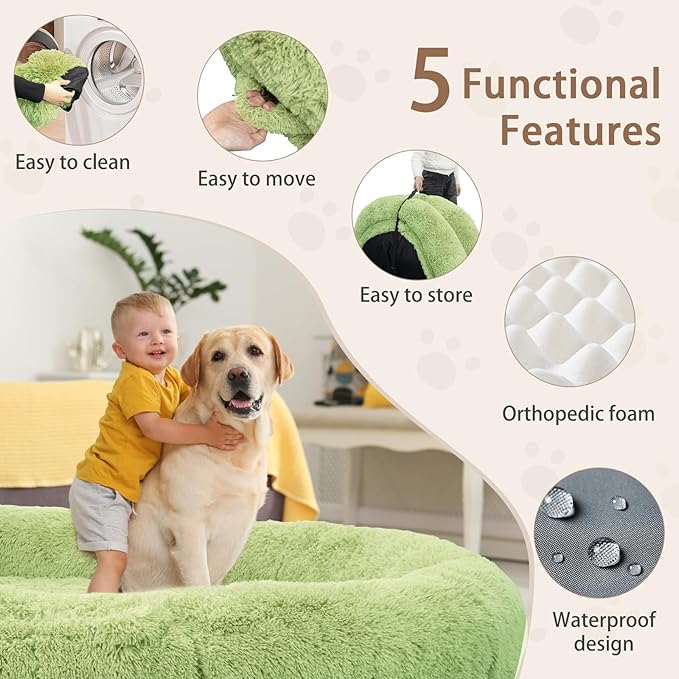 ROOMTEC Human Dog Bed, 71''x45''x12'' Size Fits Adult and Pet Washable Giant People Bed 10 CM Thick Memory Foam Large Oversize Pet Bed with Plump Pillow, Blanket, Strap - Green