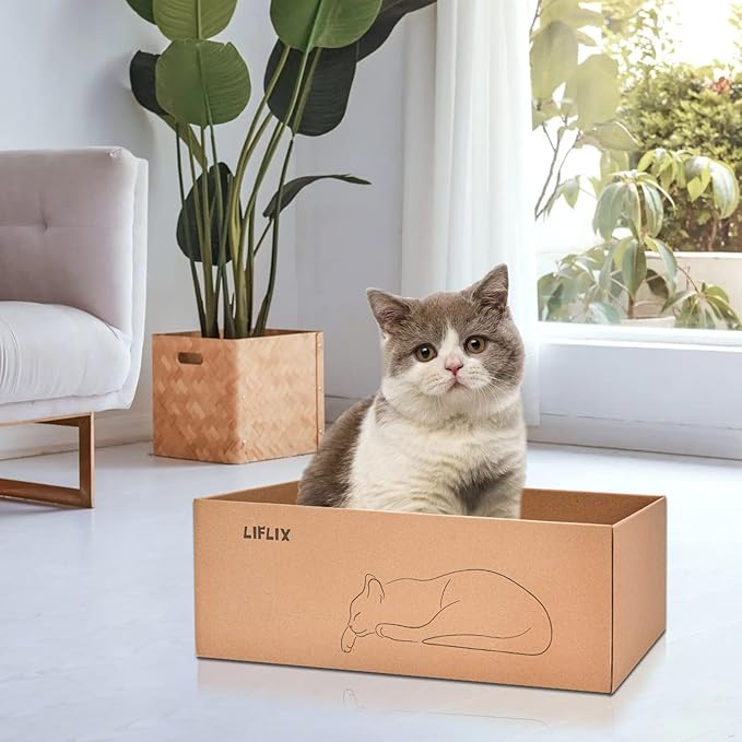 LIFLIX Cardboard Cat Scratcher with 2 Boxes, 6PCS Reversible Cat Scratch Pads in Large Cat Scratcher Box, 17.1" ｘ13.2 ｘ6.1