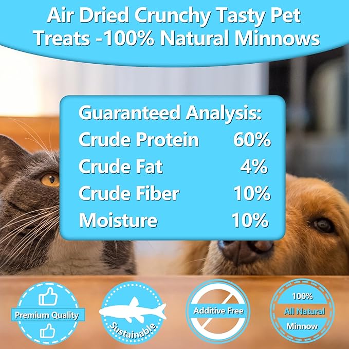 Minnows Dog Treats, Single Ingredient Dried Minnows for Dogs & Cats, Air Dried, Grain-Free, High-Protein, 100% Natural Premium Cat & Dog Treats 4.5 oz