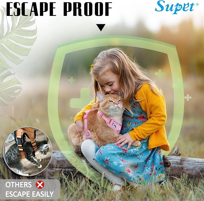 Supet Cat Harness and Leash Escape Proof for Walking, Black Plaid Cat Vest Harness and Leash Set for Large and Small Kittens Dogs