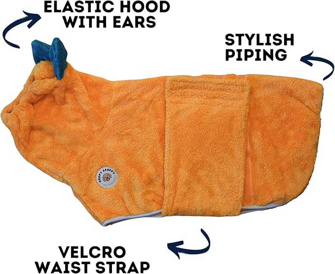 DERPYCHAPPY Premium Dog Towel Robe & Dog Bathrobe for Drying Dogs Made in Korea | Super Absorbent Quick & Adjustable Microfiber Bath Towel for Cats & Puppy Robes After Bath | Soft Warm Drying Coat