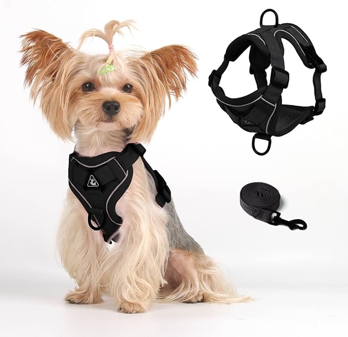 Skmeditec Cat Harness and Leash Set: Upgraded Escape Proof Vest with Lead for Large Cat Small Dog Puppy Walking, Soft Jacket Reflective Strips, Black (L)