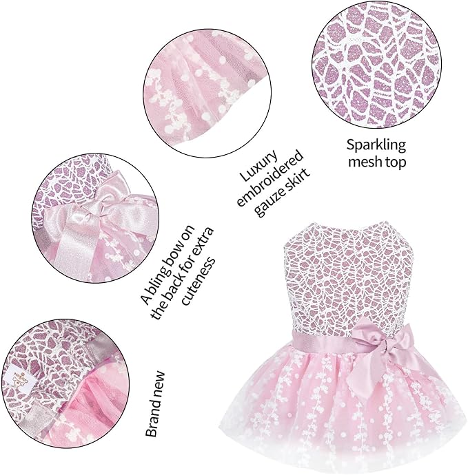 CuteBone Dog Birthday Dress Girl Puppy Skirt Tutu Cat Wedding Outfit Pet Party Clothes for Small Dogs Costume DD16L