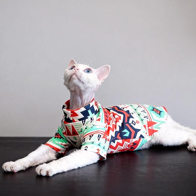 Sphynx Cat Clothes for Cats Only, Graphics Printed Hairless Sphinx Cat Clothes T-Shirts Sweatshirt with Sleeves, Soft Kitten Shirts Pet Apparel for Devon Rex and Cornish Rex,Mint,S