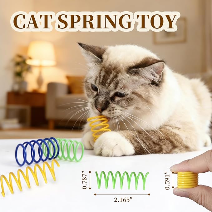Cat Toys for Indoor Cats, a Set of 32 Interactive cat Toys, Including Colorful Springs, Squeaky Balls, Rainbow Balls, Feather Bouncy Balls, Bell Balls, and Many Other Kitten Toys.