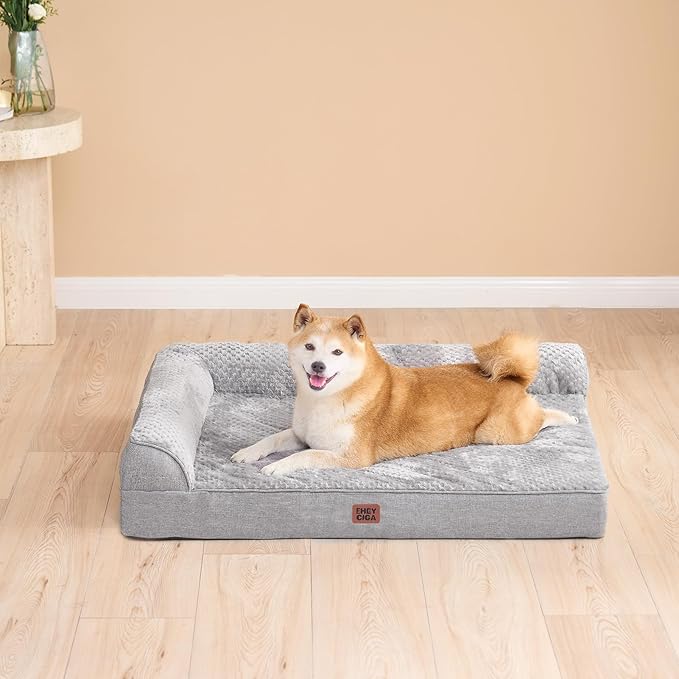 EHEYCIGA Large Dog Bed Memory Foam for Crate, Orthopedic Dog Bed Large Size Dogs with Washable Removable Cover, Waterproof Pet Sofa Couch with Nonskid Bottom, 35x22x6, Grey