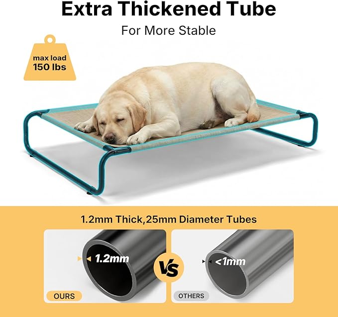Veehoo Cooling Elevated Dog Bed, Outdoor Dog Bed for Large Dogs, Raised Dog Cot with Thickened Frame, Durable Teslin Mesh & Anti-Slip Rubber Feet, Pet Hammock for Indoor or Camping, 45" x 30", Beige