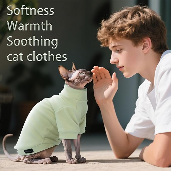 Fleece Sphynx Cat Clothes Soft Hairless Cat Clothes Pullover Cat Sweater for Chihuahua All Season Light and Warm Kitten Cloth for Cats Only Puppy Clothes Small Dog Sweater (Pale Green, X-Large)