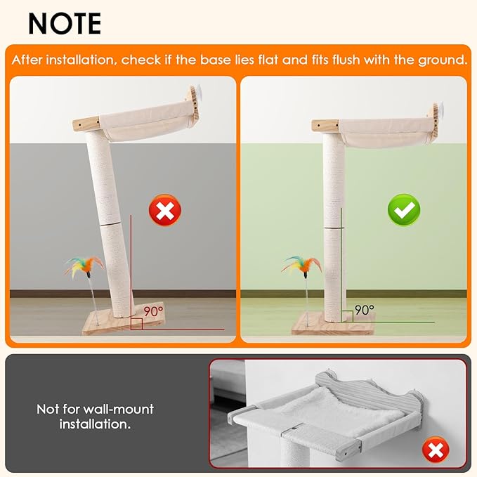 Keaber Cat Scratching Post with Window Perch, 44 Inch Adjustable Tall Sisal Rope Scratching Post for Large Cats, Suction Cup Cat Window Hammock Perch for Bird Watching, Climbing, Sleeping, Beige