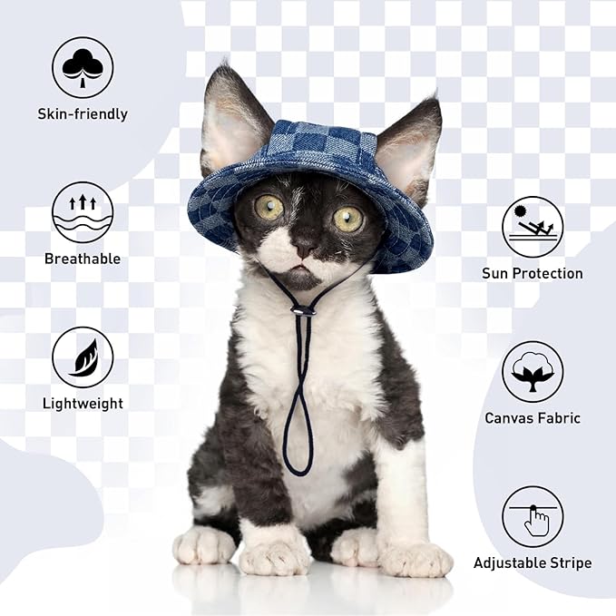 QBLEEV Cat Hats for Cats Only, Sphynx Hat with Ear Hole, Kitten Headwear Mini Sun Sombrero Caps, Summer Cat Cowboy Hats, Pet Chihuahua Sunscreen Baseball Outdoor Climbing Cap Birthday Party