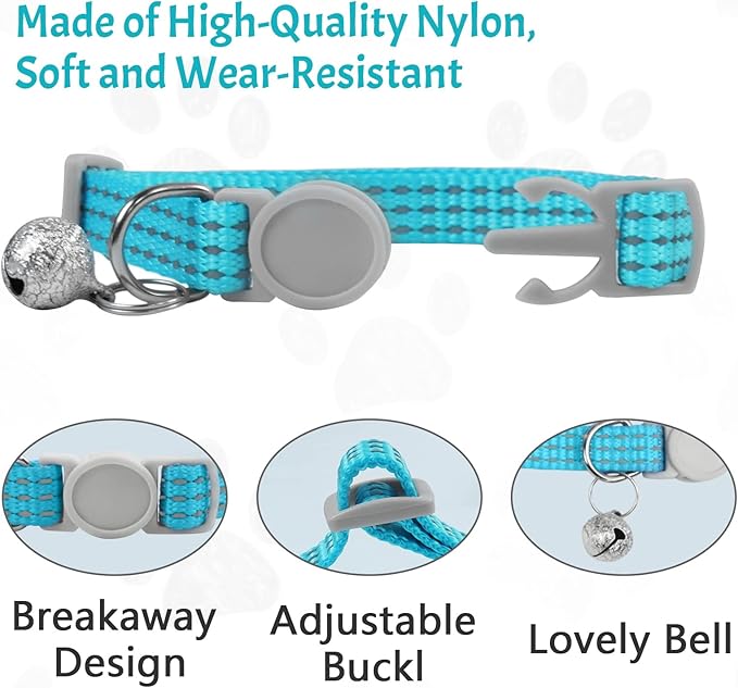 CAMAL Reflective Cat Collar with Name Tag, Personalized Cat Collar Breakaway with Bell, Customized Cat Collar Adjustable for Girls & Boys
