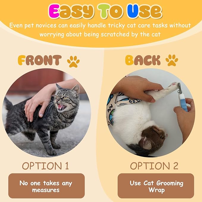 4 Pieces Cat Grooming Wrap with Relaxation Cat Nail Clipper Set 27.6 Inches Cat Wrap Anti-Scratch Cat Swaddle Wrap Anti-Escape Cat Burrito Wrap for Medicine Nail Clipping Teeth Brushing Ear Cleaning
