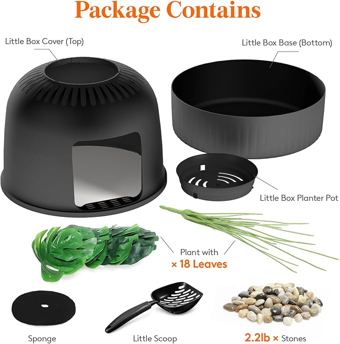 Lifewit Cat Litter Box, Hidden Enclosure Litter Tray with Odor Control & Carbon Filter in Living Room, Bedroom, Corner with Faux Plant& Stainsteel Scoop, 48 x 120 cm/19x47, Black