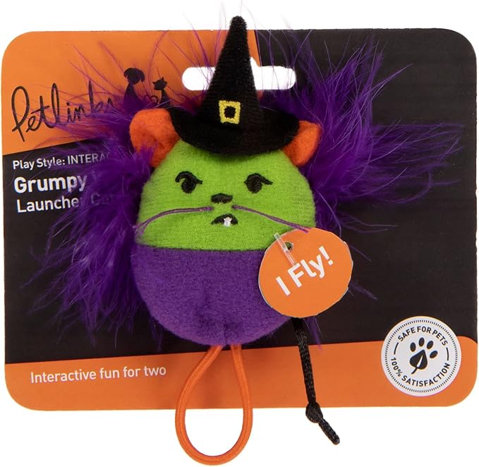 Petlinks Halloween Grumpy Witch Launcher Cat Toy - Green/Purple, One Size