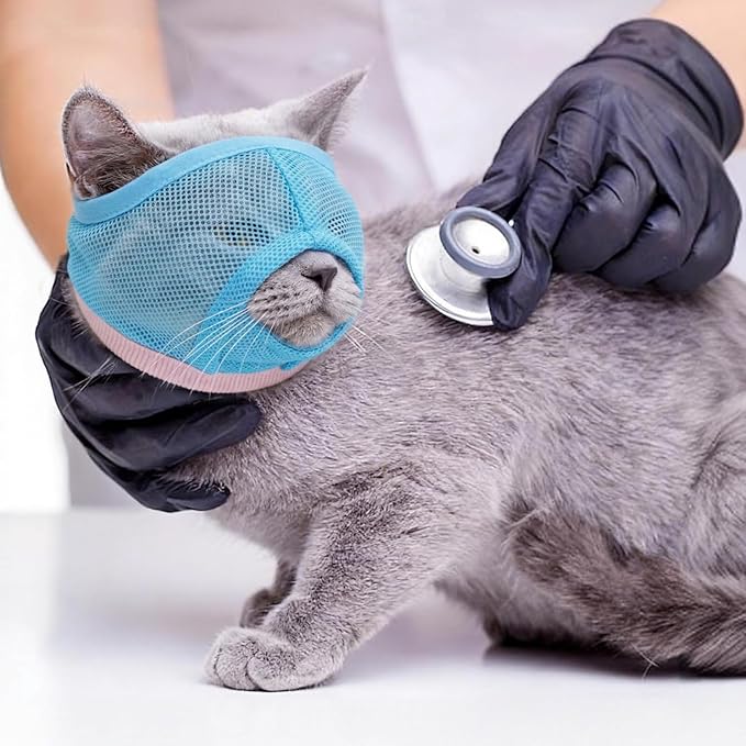 Pezluxe 2pcs Cat Muzzle for Grooming & Nail Trimming, Breathable Mesh Muzzles to Prevent Biting Chewing Scratching, Soft Cat Mouth Guard for Bathing Vet Visits (Blue, S)
