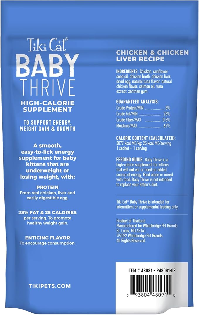 Tiki Cat Baby Thrive, Chicken & Chicken Liver Mousse, 5.6 oz. Pouch (20 Individual Servings) (Pack of 2)