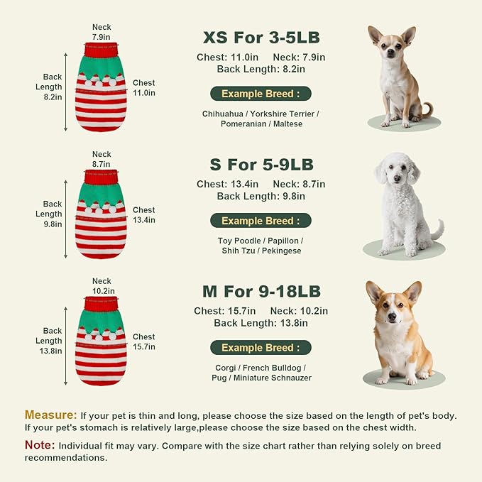 Dog Sweater Knitted for Small to Large Dogs Boy Girl, Classic Turtleneck Dog Christmas Sweaters, Warm & Soft Pet Clothes for Winter (Santa Stripe, S)